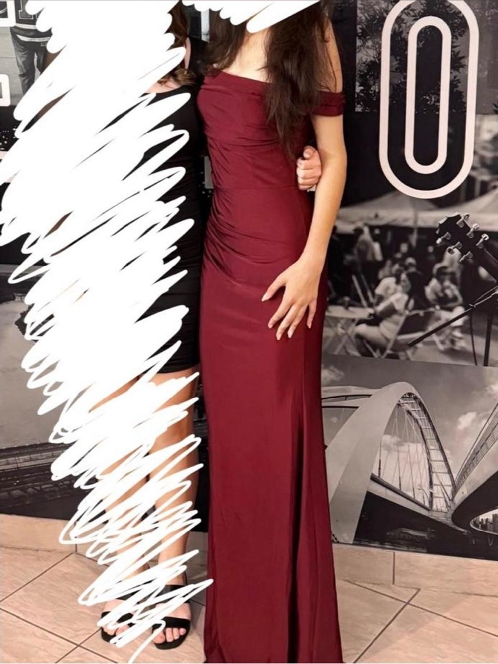 Off-Shoulder Burgundy Evening Gown